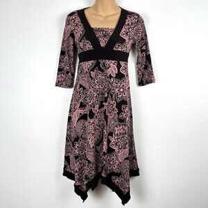 VTG Speechless y2k Babydoll Midi Dress XS Stretchy Brown Pink Asymmetrical